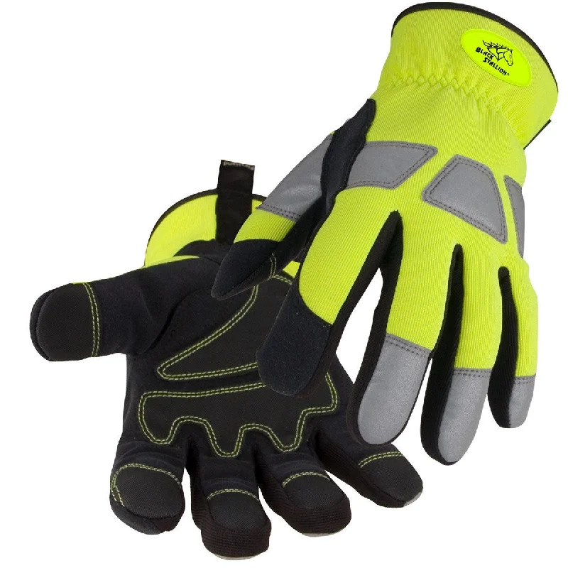 full finger gloves -  Black Stallion Synthetic Leather Palm Hi-Vis Mechanics Glove - 98HV