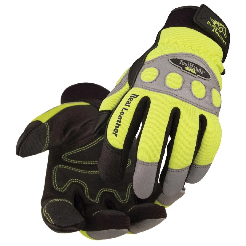 quick dry gloves -  Black Stallion ToolHandz Grain Pigskin Hi-Vis Mechanics Glove - 99HV