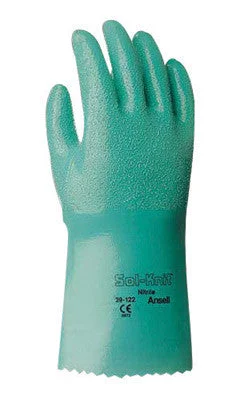 button gloves -  Ansell Size 9 Green Sol-Knit 12" Cotton Interlock Knit Lined Supported Nitrile Chemical Resistant Gloves With Rough Finish And Gauntlet Cuff