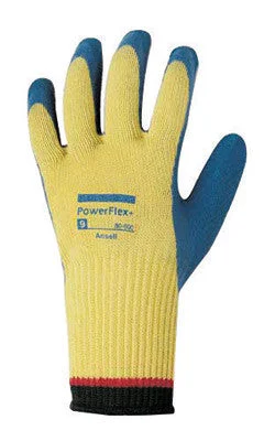 anti-fatigue gloves -  Ansell Size 8 PowerFlex Plus Heavy Duty Cut Resistant Blue Natural Rubber Latex Palm Coated Work Gloves With DuPont Kevlar Liner And Knit Wrist