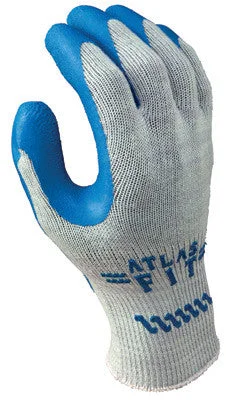 blended fabric gloves -  SHOWA Best Glove Size 7 Atlas Fit 300 10 Gauge Light Weight Abrasion Resistant Blue Natural Rubber Palm Coated Work Gloves With Light Gray Cotton And Polyester Liner And Elastic Knit Wrist