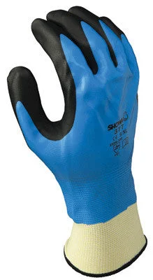 suede gloves -  SHOWA Best Glove Size 9 Foam Grip 377 13 Gauge Oil And Chemical Resistant Black And Blue Nitrile Foam Fully Dipped Palm Coated Work Gloves With White Polyester And Nylon Liner And Elastic Knit Wrist