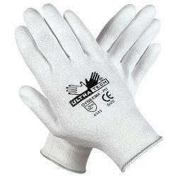 lifting gloves -  Memphis X-Small UltraTech 13 Gauge Cut Resistant White Polyurethane Dipped Palm And Finger Coated Work Gloves With Dyneema Liner And Knit Wrist