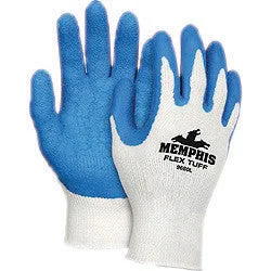 sports gloves -  Memphis Large FlexTuff 10 Gauge Abrasion Resistant Blue Latex And Rubber Dipped Palm And Finger Coated Work Gloves With Cotton And Polyester Liner And Knit Wrist