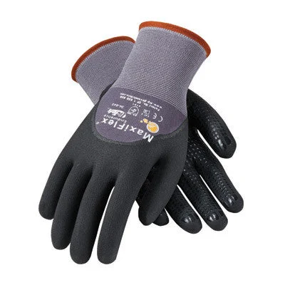 abrasion resistant gloves -  Protective Industrial Products 34-845/S Small MaxiFlex Endurance by ATG 15 Gauge Abrasion Resistant Black Micro-Foam Nitrile Palm And Fingertip Coated Work Gloves With Gray Seamless Knit