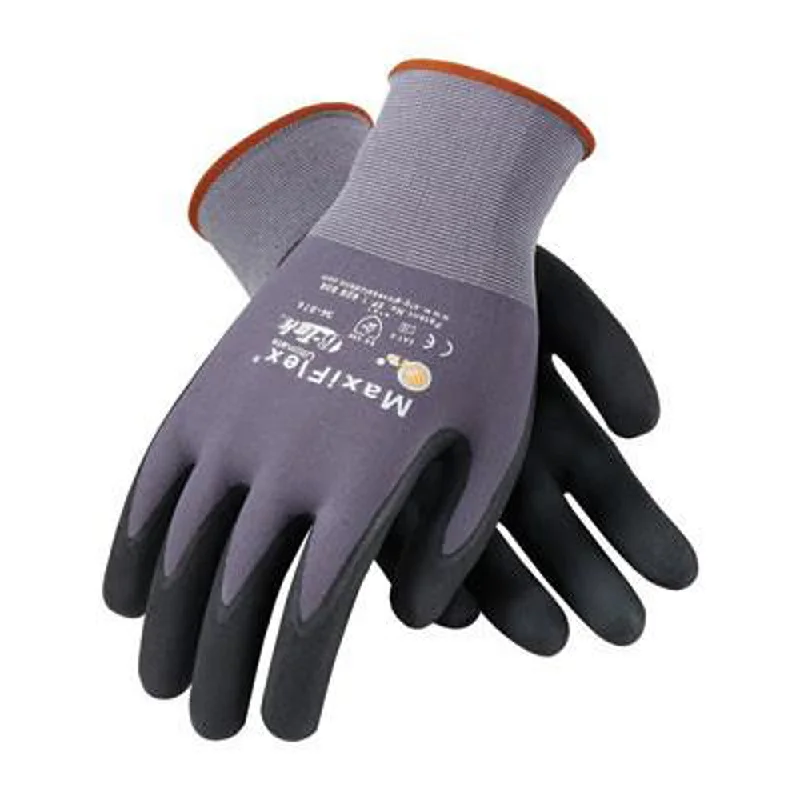 emergency gloves -  Protective Industrial Products Medium MaxiFlex Ultimate by ATG 15 Gauge Abrasion Resistant Black Micro-Foam Nitrile Palm And Fingertip Coated Work Gloves With Gray Seamless Knit Nylon And