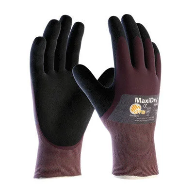 spandex gloves -  Protective Industrial Products Small MaxiDry by ATG Ultra Light Weight Abrasion Resistant Black Nitrile Dipped Coated Work Gloves With Purple Seamless Knit Nylon Liner And Continuous Knit Cuff