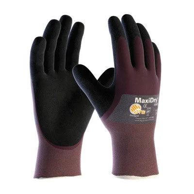 merino gloves -  Protective Industrial Products 2X MaxiDry by ATG Ultra Light Weight Abrasion Resistant Black Nitrile Dipped Coated Work Gloves With Purple Seamless Knit Nylon Liner And Continuous Knit Cuff