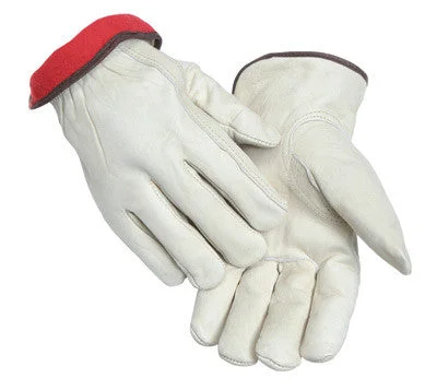 firefighter gloves -  Radnor Medium White Leather Fleece Lined Cold Weather Gloves With Keystone Thumb, Safety Cuffs, Color Coded Hem And Shirred Elastic Wrist