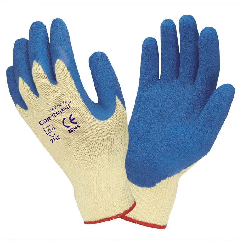 gym gloves -  Cordova Cor-Grip, Premium Blue Latex Dipped Gloves