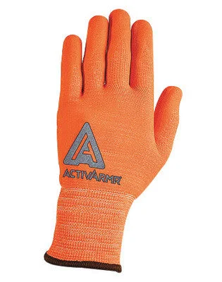 ski gloves -  Ansell Size 10 Hi-Viz Orange ActivArmr Seamless Knit 13 gauge Medium Duty Cut Resistant Gloves With Knitwrist, Techcor Polyester Spandex Lining And Straight Thumb