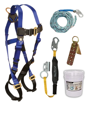 logistics gloves -  FallTech 7015 Harness; 8149 Vert ical Lifeline, 8353LT Shock Absorbing Lanyard with Manual Grab ; 7410 Roof Anchor