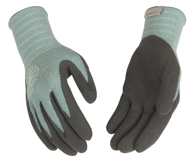 natural gloves -  Kinco 1781W Women's Aqua 15-Gauge Bamboo-Nylon Knit Shell Breathable Dark Gray Sandy Foam Latex Coated Palm Gloves  (One Dozen)