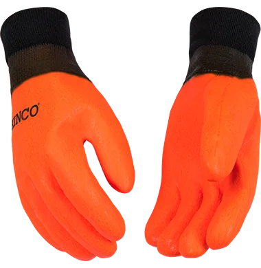 pedicure gloves -  Kinco 4170 Foam Lined Hi-vis Orange Sandy Finish with Knit Wrist PVC Gloves (One Dozen)