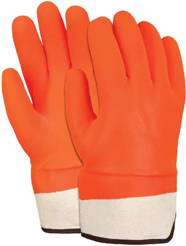 single layered gloves -  MCR Safety 6521SCO Double Dipped PVC Foam Lined Sandy Finish Men's Gloves with Rubberized Safety Cuff, Orange, Dozen