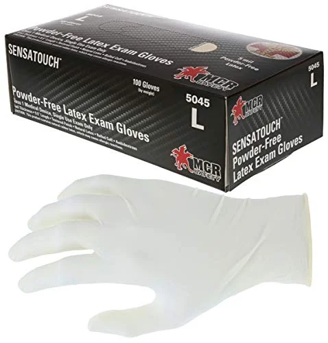 military gloves -  MCR Safety 5045 SensaTouch Powder Free Disposable Examination Latex Gloves, Medical Grade, 5 mil, Textured Grip, Box of 100