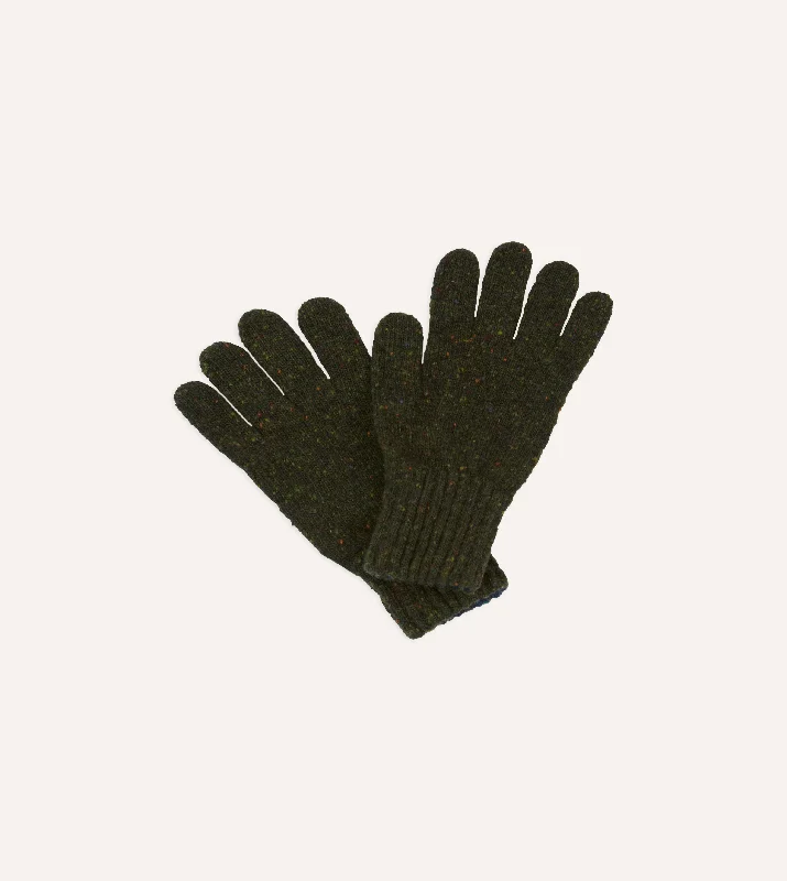 glossy gloves -  Olive Merino Wool Knitted Gloves