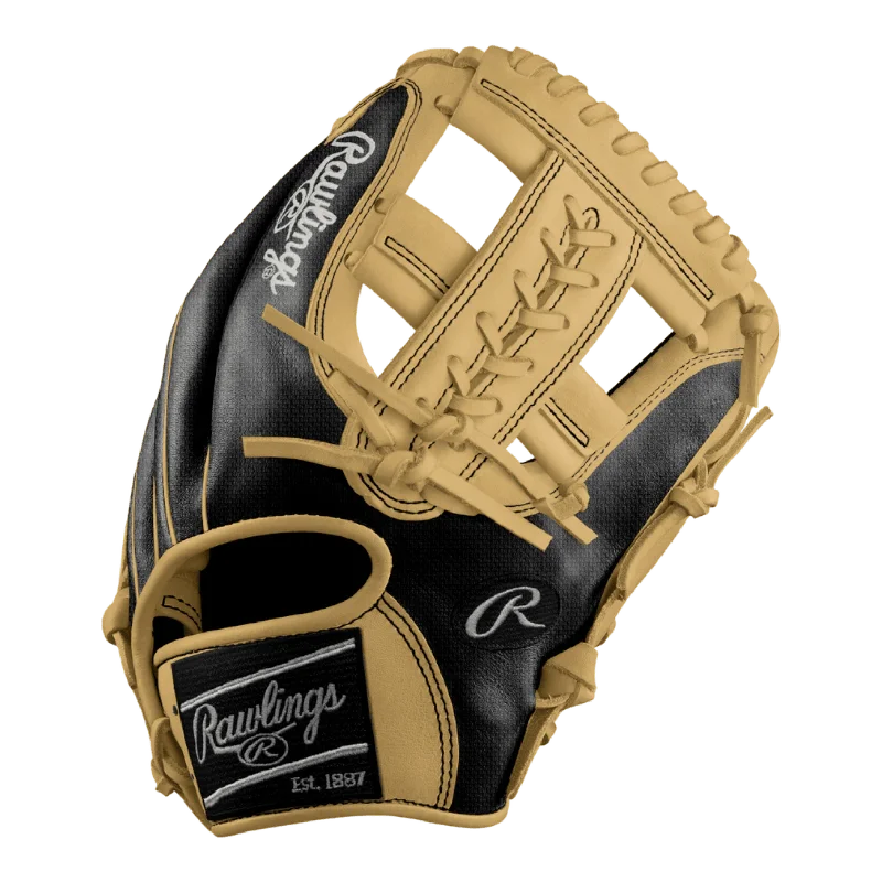 wrist gloves -  Rawlings Custom 11.50” Laced Single Post Black Speed Shell Camel Heart of the Hide Infield Glove