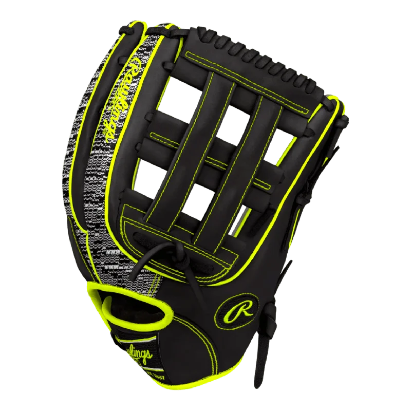 stitched gloves -  Rawlings Custom 12.75” H-Web Zebra Print Shell Neon Yellow Black Heart of the Hide Outfield Glove