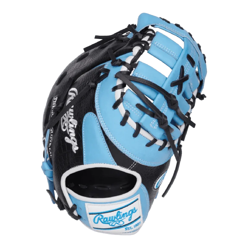 plain gloves -  Rawlings Heart of the Hide 12.5" Baby Blue Black First Base Mitt Glove PRORDCT-10CB