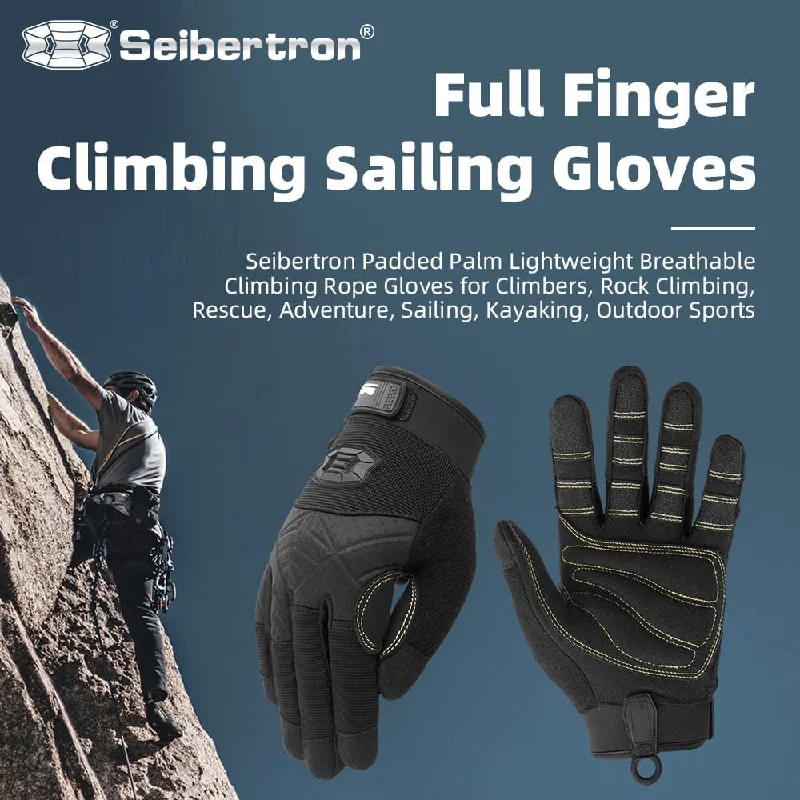 disposable gloves -  Seibertron Full Finger Padded Palm Climbing Gloves – Lightweight, Breathable, Durable for Rock Climbing, Rescue, Sailing, Kayaking & Outdoor Adventures