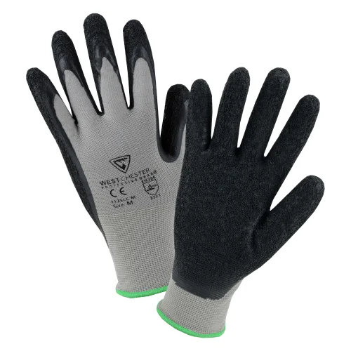 grey gloves -  West Chester PosiGrip 713SLC, Black Crinkle Latex Coated Gloves, Gray, 12 Pair