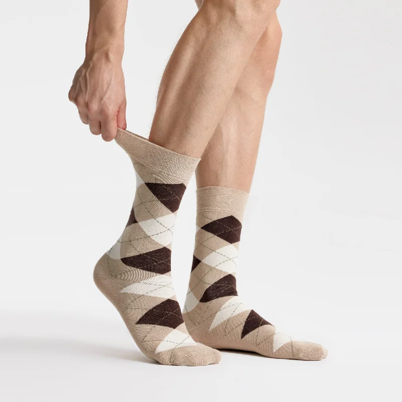 sock designs men -  Men's Bamboo Dress Socks • Pattern Pack of 5 Pairs • Camel Khaki