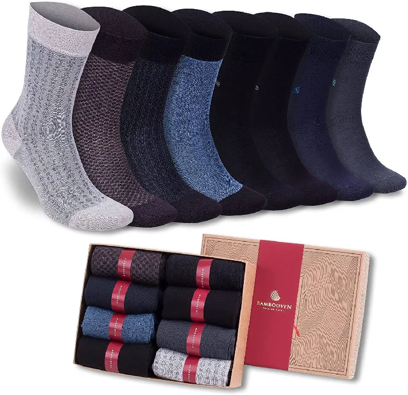 sock variety -  Bambooven Men’s Lightweight Dress and Trouser Socks – Premium Bamboo, Super Soft, Odor Free and Breathable, Calf Socks, Crew Socks (8 Pack)-592