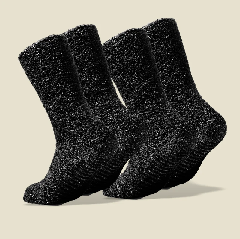 sock trends kids -  Dark Grey Fuzzy Socks with Grips for Men x2 Pairs