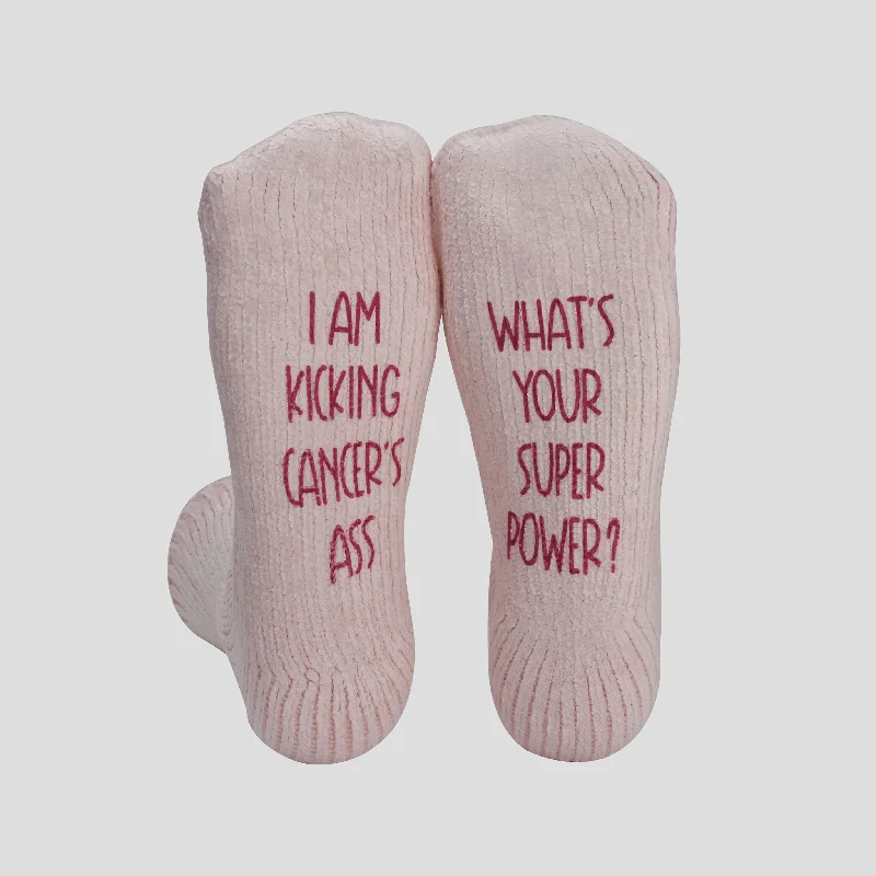 sock refunds women -  Women's "I am kicking Cancer's ass, What's your super power?" Cancer Socks / Pink Color