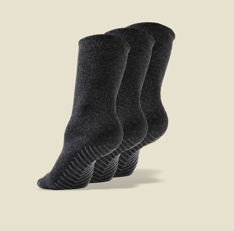 sock comfort kids -  Men's Dark Grey Original Crew Non-Slip Socks - 3 pairs