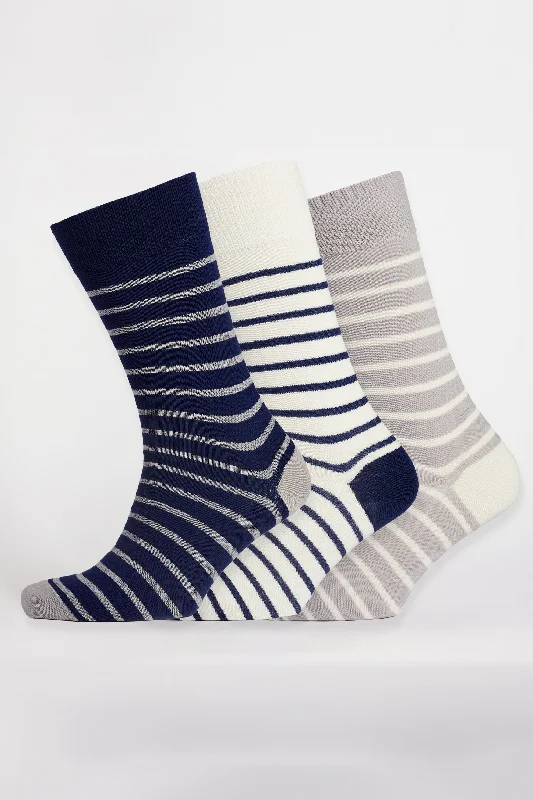 sock packs kids -  Everyday Cotton Sock Breton Stripe 3 Pack - Navy/Grey/White