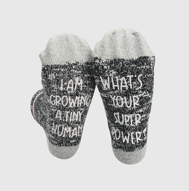 sock types men -  "I Am Growing A Tiny Human, What's Your Super Power?" New Mom Socks - Black