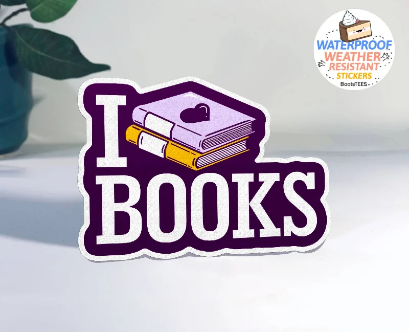 sock care online -  I Love Books Sticker, 3" Waterproof Reading Stickers