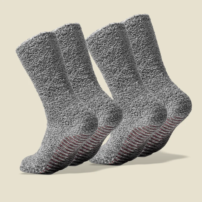 sock deals kids -  Light Grey Fuzzy Socks with Grips for Men x2 Pairs