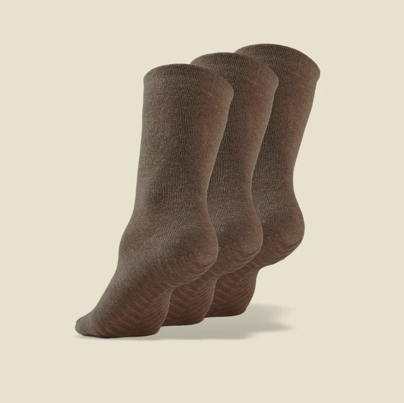 sock materials kids -  Men's Brown Original Crew Non-Slip Socks - 3 pairs