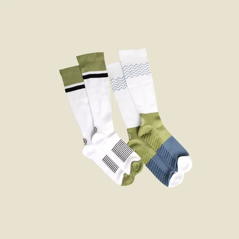 sock features men -  Men's White/Blue/Green Compression Socks with Grips Variety Pack - 2 Pairs