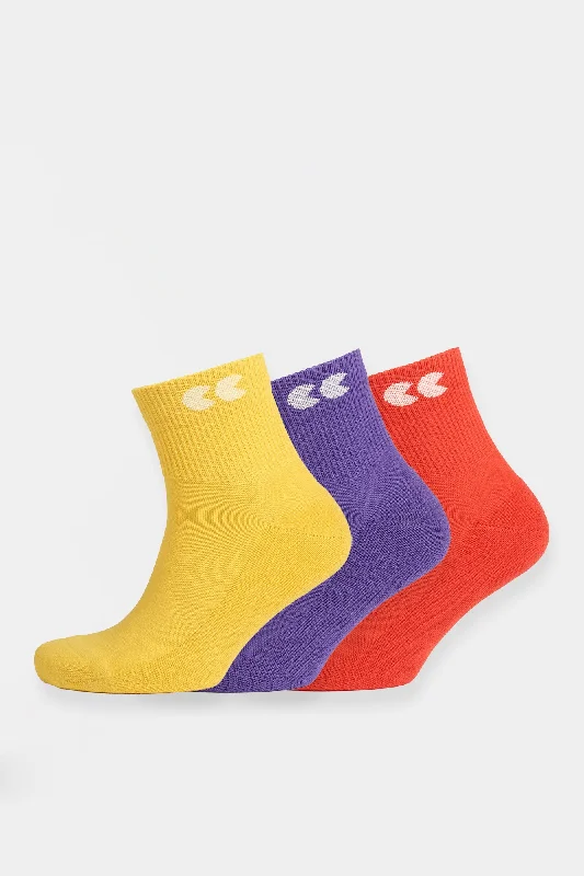 sock features men -  Mixed Colour Sports Ankle Socks 3 Pack - Canary/Purple/Flame