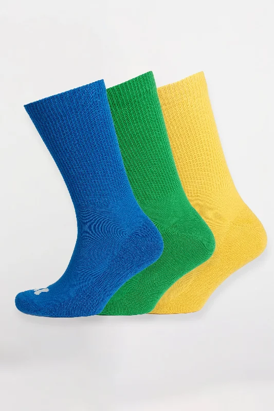 sock durability kids -  Mixed Colour Sports Calf Socks 3 Pack - Cobalt/Apple/Canary