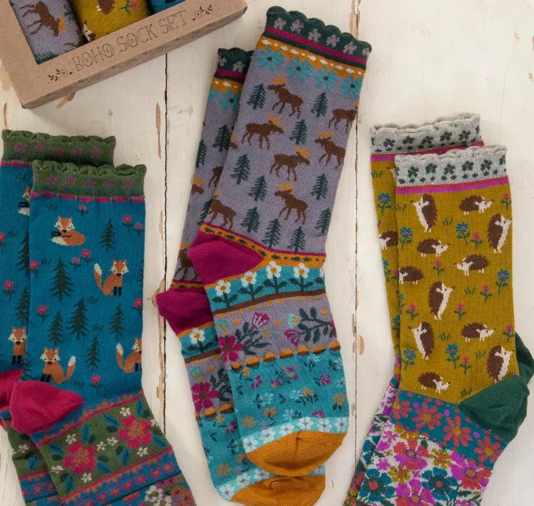 sock quality kids -  Natural Life/Boxed Boho Sock Set, Set of 3/Critters