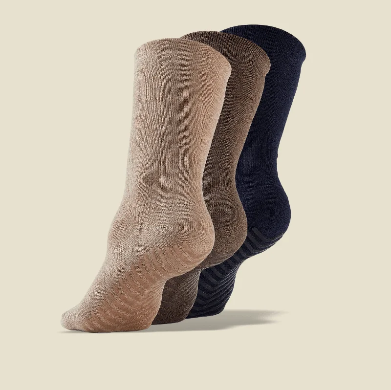 sock benefits men -  Men's Navy/Brown/Tan Original Crew Non-Slip Socks - 3 pairs