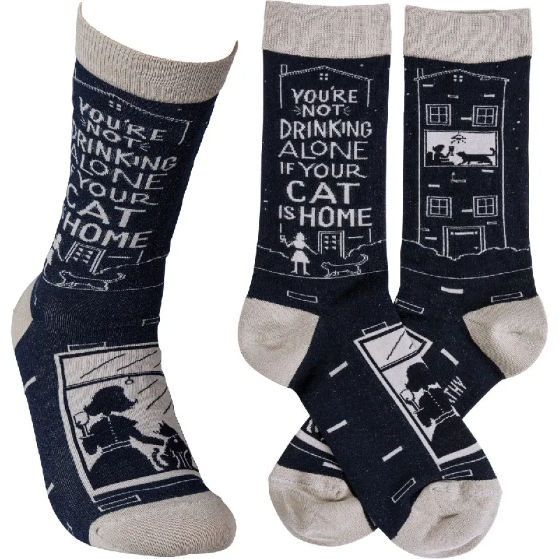 sock designs men -  Not Drinking Alone if your Cat is Home Sock