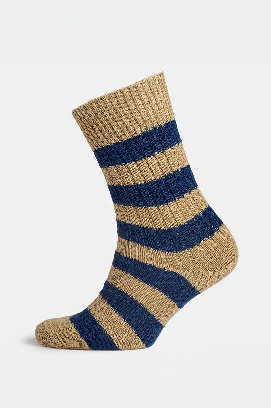 sock pairs kids -  Premium Cotton Sock Stripe - Beige/Blue