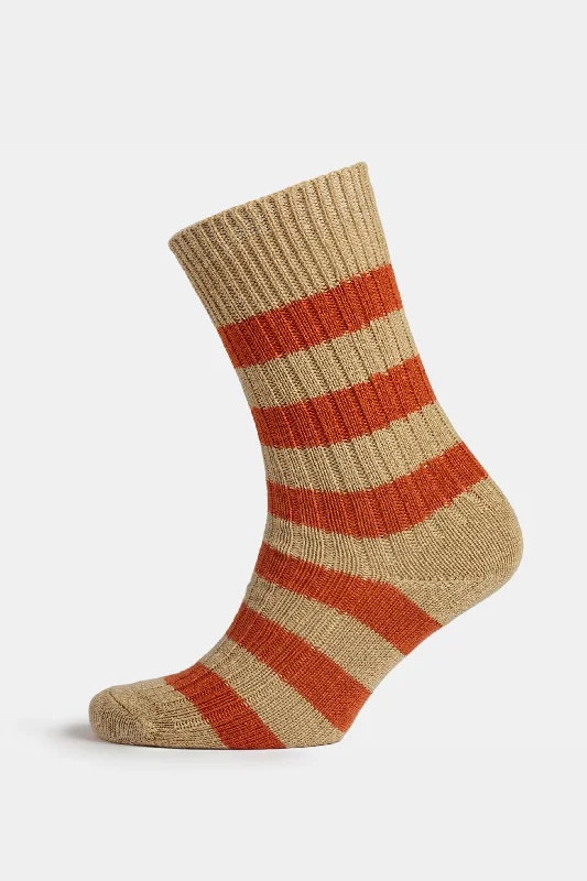 sock codes kids -  Premium Cotton Sock Stripe - Beige/Orange