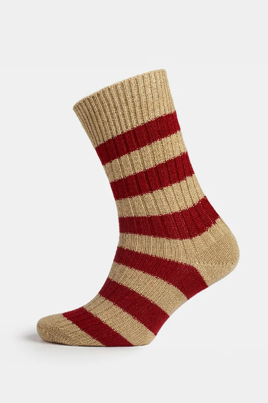 sock promotions kids -  Premium Cotton Sock Stripe - Beige/Red