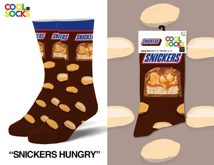 sock patterns kids -  Snickers Hungry - Mens Crew Socks