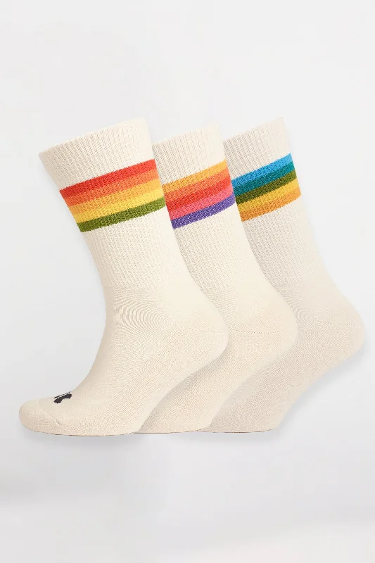 sock care men -  Sports Cotton Sock Calf 3 Pack - Ecru/Rainbow