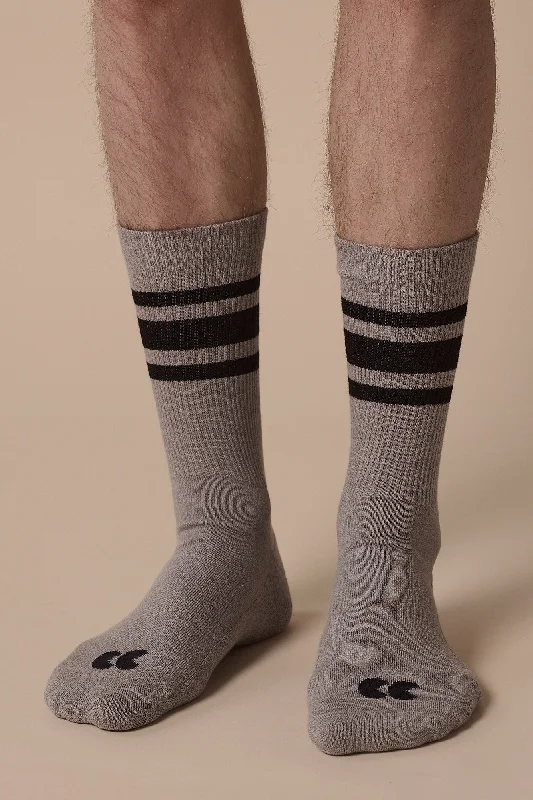 sock ratings men -  Sports Cotton Sock Calf 3 Pack - Grey/Black Stripe