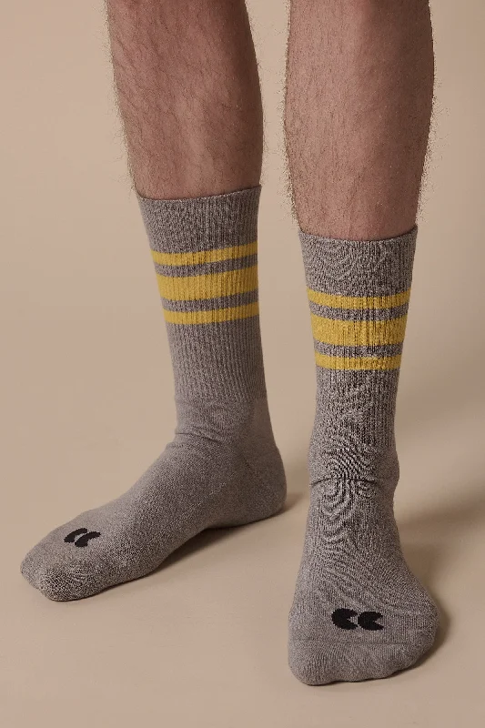 sock comfort men -  Sports Cotton Sock Calf 3 Pack - Grey/Canary Yellow Stripe