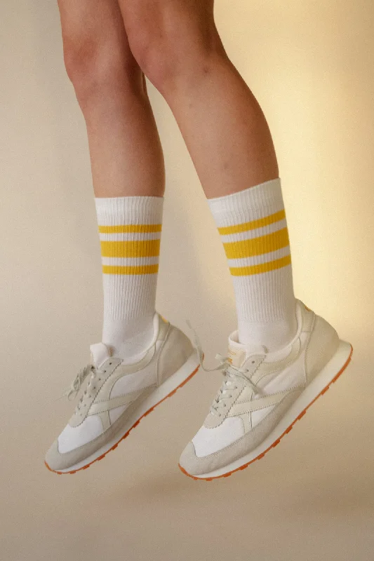 sock deals men -  Sports Cotton Sock Calf 3 Pack - White/Canary Yellow Stripe